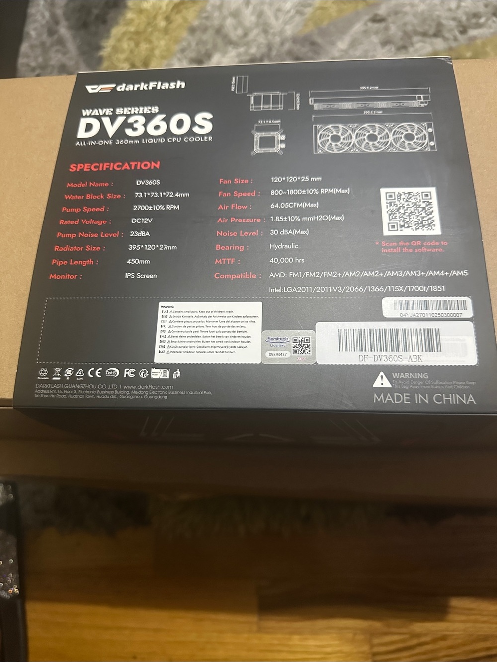 DV360S Black 360mm AIO Liquid CPU Cooler - Wave Series